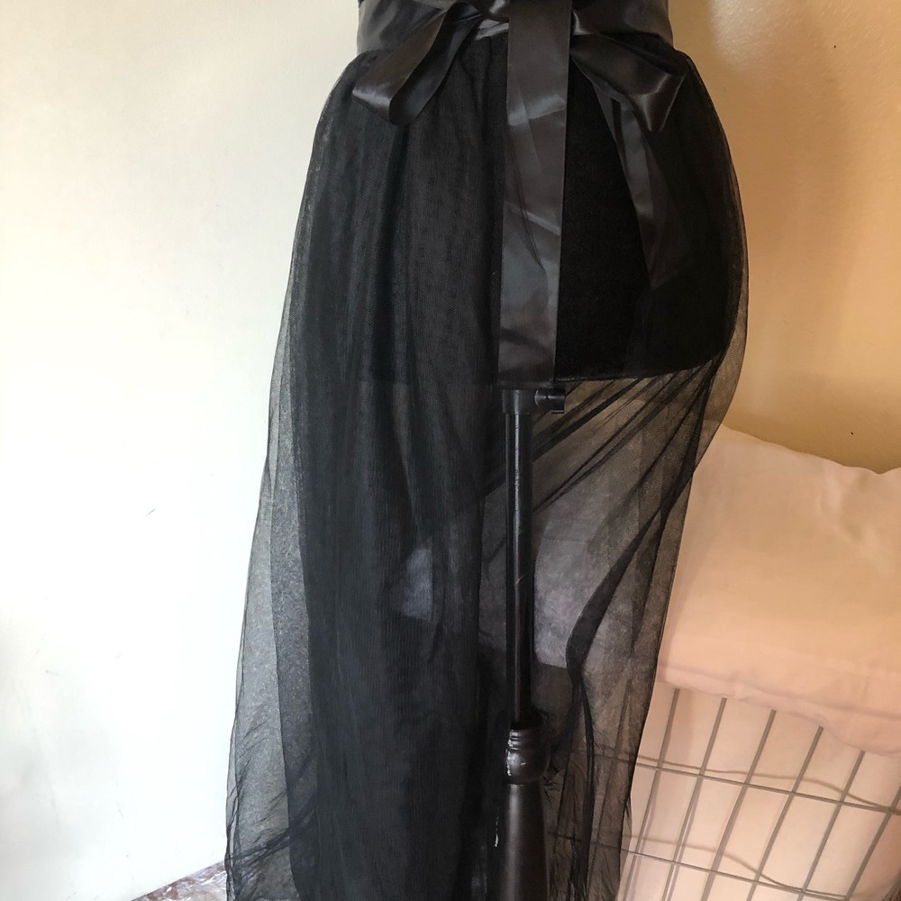 Black costume long cape /wrap skirt sheer mesh